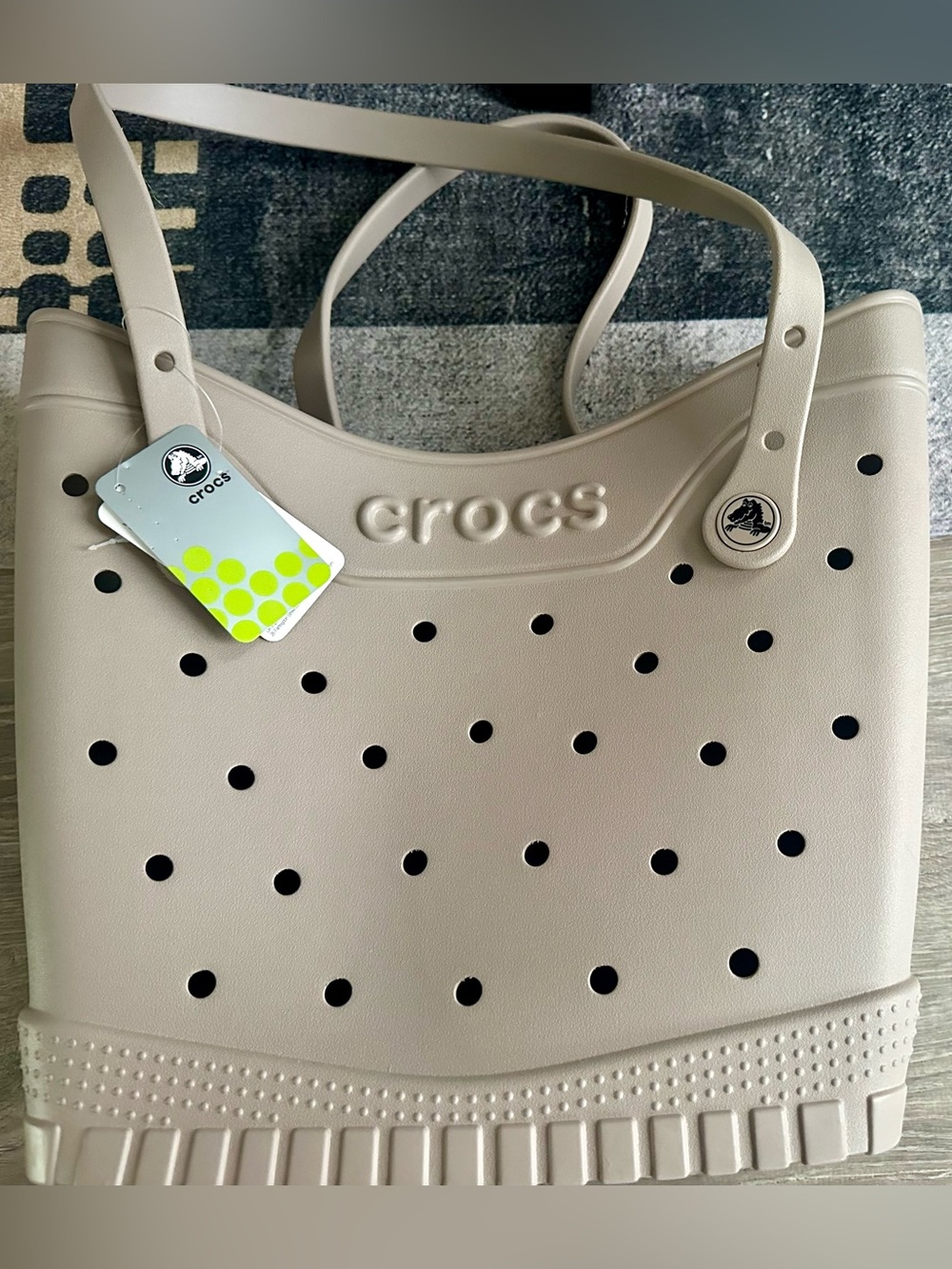 CROCS Pebble Tote in Light Beige with Perforated Dots